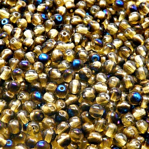 100pcs Czech Pressed Glass Round Beads 4mm Topaz Azuro