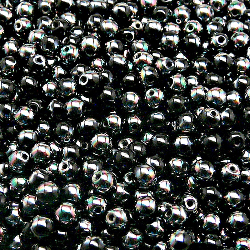 100pcs Czech Pressed Glass Round Beads 4mm Jet Apricot