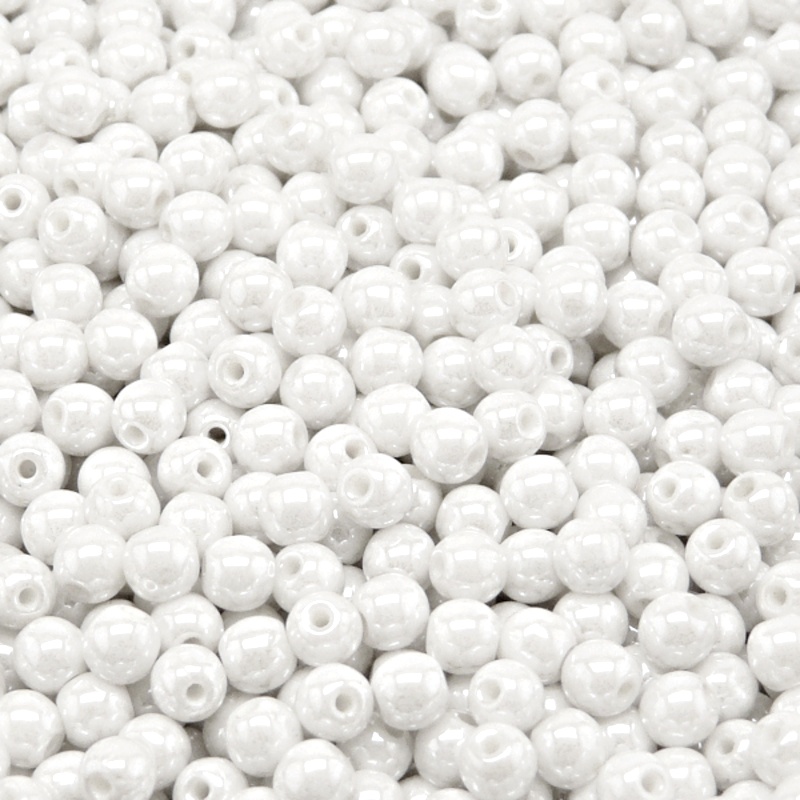 100pcs Czech Pressed Glass Round Beads 4mm Opaque White Ceramic Look