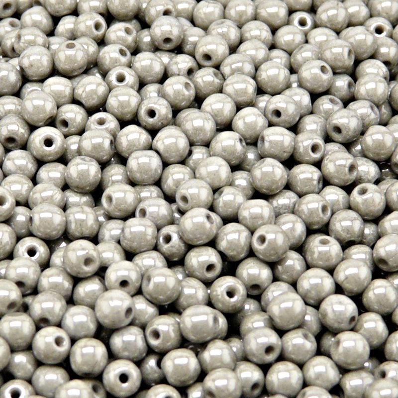 100pcs Czech Pressed Glass Round Beads 4mm Opaque Gray Ceramic Look