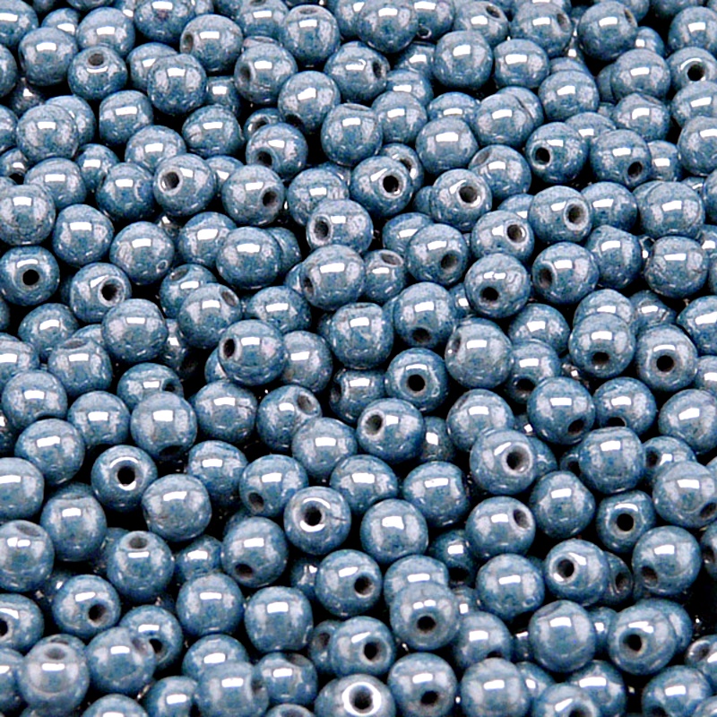 100pcs Czech Pressed Glass Round Beads 4mm Opaque Blue Ceramic Look