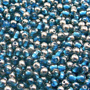 100pcs Czech Pressed Glass Round Beads 4mm Aquamarine Chrome
