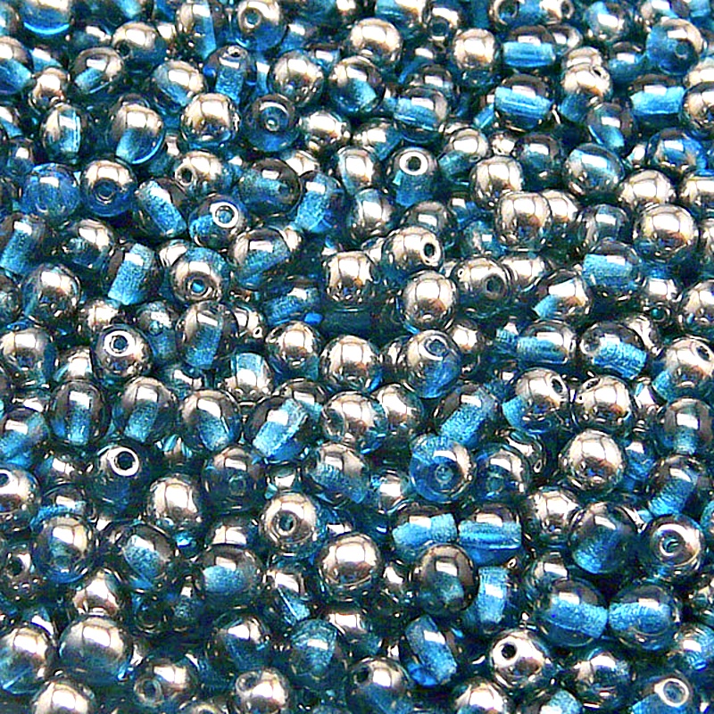 100pcs Czech Pressed Glass Round Beads 4mm Aquamarine Chrome