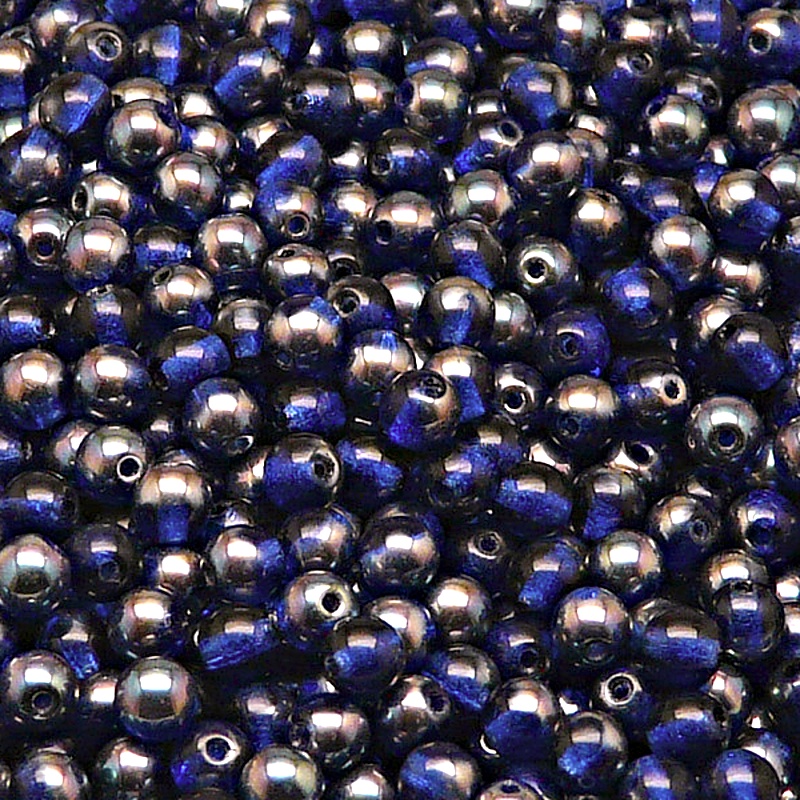 100pcs Czech Pressed Glass Round Beads 4mm Cobal Blue Celsian