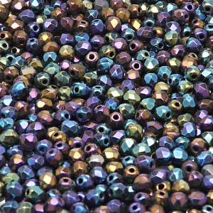 100pcs Czech Fire Polished Faceted Glass Beads Round 3mm Jet Rainbow Iris