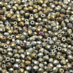 100pcs Czech Fire Polished Faceted Glass Beads Round 3mm Jet Brown Iris Matte