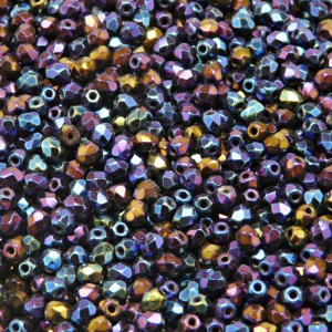 100pcs Czech Fire Polished Faceted Glass Beads Round 3mm Jet Blue Iris