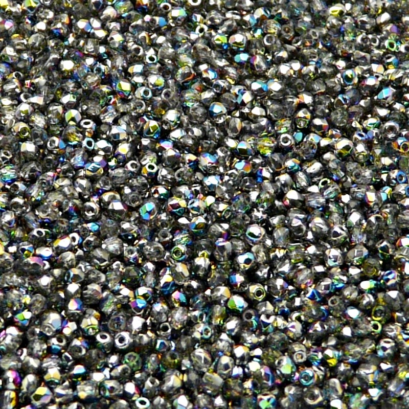 100pcs Czech Fire Polished Faceted Glass Beads Round 2mm Crystal Vitrail