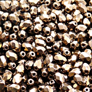 50pcs Czech Fire Polished Faceted Glass Olive Beads 6x4mm Jet Bronze Luster