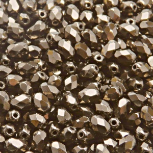 50pcs Czech Fire Polished Faceted Glass Olive Beads 6x4mm Jet Copper Luster