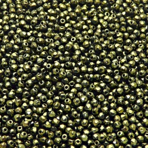 100pcs Czech Fire Polished Faceted Glass Beads Round 2mm Jet Green Look