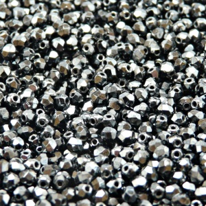 100pcs Czech Fire Polished Faceted Glass Beads Round 3mm Jet Hematite