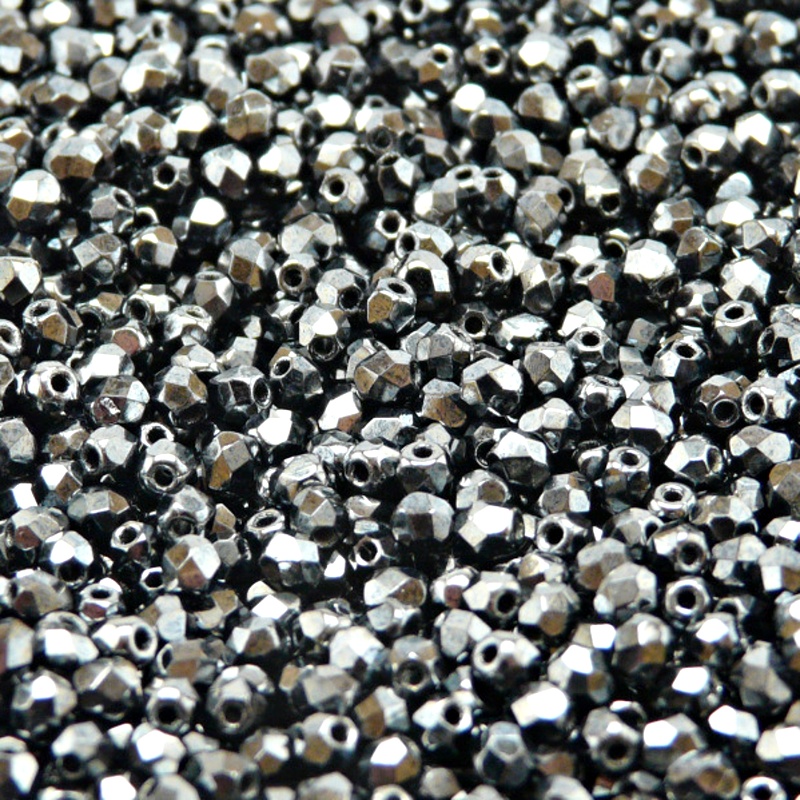 100pcs Czech Fire Polished Faceted Glass Beads Round 3mm Jet Hematite