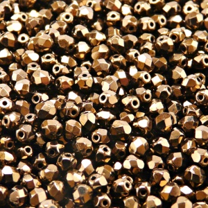 100pcs Czech Fire Polished Faceted Glass Beads Round 4mm Jet Bronze Luster