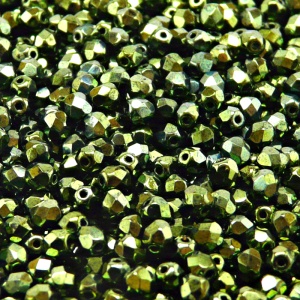 100pcs Czech Fire Polished Faceted Glass Beads Round 4mm Jet Green Look