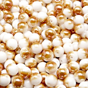 50pcs Czech Pressed Glass Round Beads 6mm Opaque Chalk White Apricot