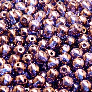 50pcs Czech Pressed Glass Round Beads 6mm Crystal Violet Vega Luster