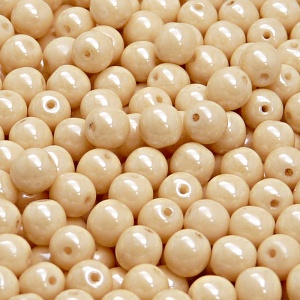 50pcs Czech Pressed Glass Round Beads 6mm Opaque Beige Ceramic Look