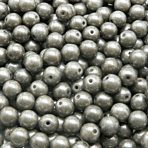 50pcs Czech Pressed Glass Round Beads 6mm Opaque Gray Ceramic Look