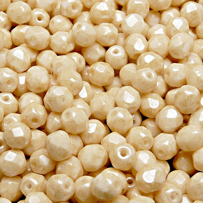 50pcs Czech Fire Polished Faceted Glass Beads Round 6mm Opaque Beige Ceramic Look