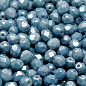 50pcs Czech Fire Polished Faceted Glass Beads Round 6mm Opaque Blue Ceramic Look