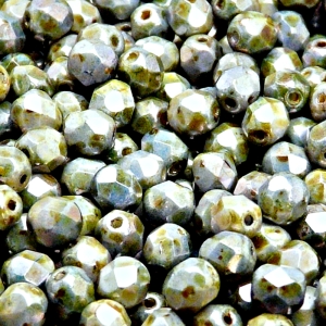 50pcs Czech Fire Polished Faceted Glass Beads Round 6mm Opaque Chalk White Blue Brown Marble Luster