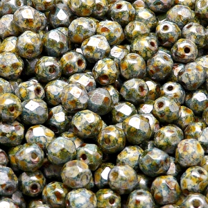 50pcs Czech Fire Polished Faceted Glass Beads Round 6mm Opaque Chalk White Blue Brown Marble Senegal Luster