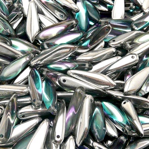 30pcs Czech Pressed Glass Dagger Beads 5x16mm Crystal Vitrail Light