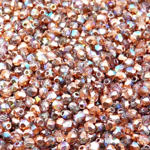 100pcs Czech Fire Polished Faceted Glass Beads Round 3mm Crystal Copper Rainbow