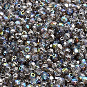 100pcs Czech Fire Polished Faceted Glass Beads Round 3mm Crystal Graphite Rainbow