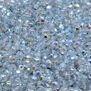 100pcs Czech Fire Polished Faceted Glass Beads Round 3mm Crystal Blue Rainbow