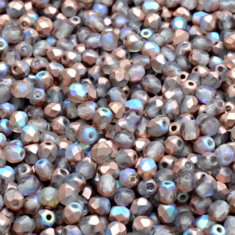 100pcs Czech Fire Polished Faceted Glass Beads Round 3mm Crystal Copper Rainbow Matte
