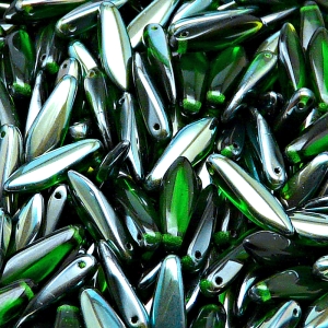 30pcs Czech Pressed Glass Dagger Beads 5x16mm Chrysolite Celsian