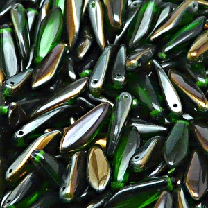 30pcs Czech Pressed Glass Dagger Beads 5x16mm Chrysolite Valentinit