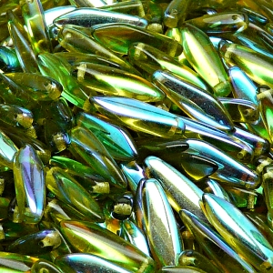 30pcs Czech Pressed Glass Dagger Beads 5x16mm Olivine AB