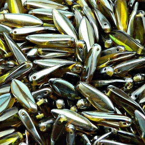 30pcs Czech Pressed Glass Dagger Beads 5x16mm Olivine Celsian