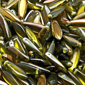 30pcs Czech Pressed Glass Dagger Beads 5x16mm Olivine Valentinit