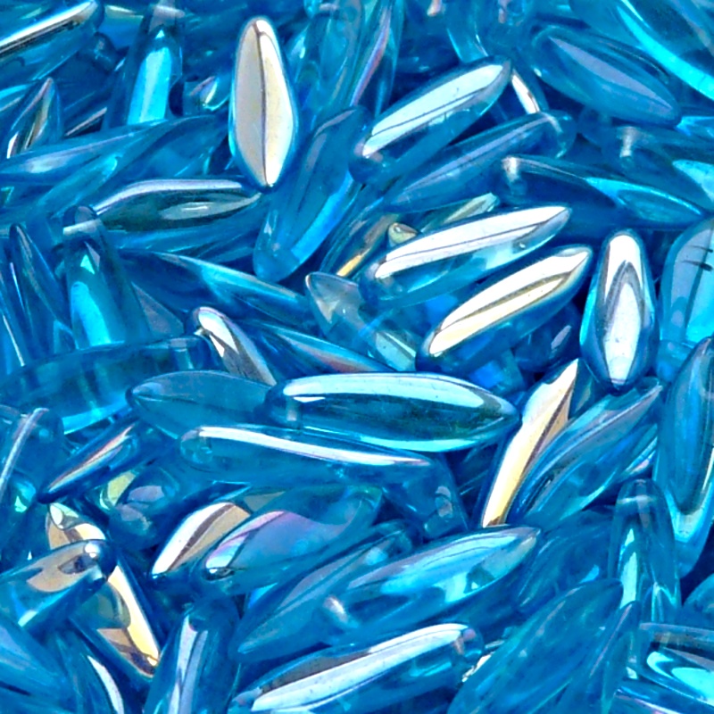 30pcs Czech Pressed Glass Dagger Beads 5x16mm Aquamarine AB