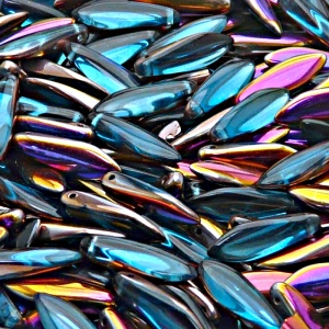 30pcs Czech Pressed Glass Dagger Beads 5x16mm Aquamarine Sliperit