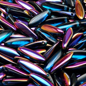 30pcs Czech Pressed Glass Dagger Beads 5x16mm Capri Blue Sliperit