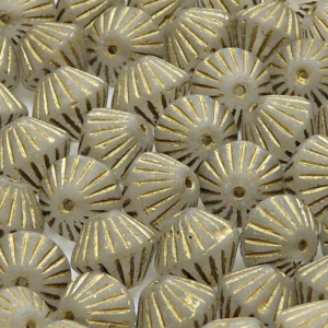 10pcs Czech Pressed Glass Bicone Round Beads 11mm Crystal With Golden Fired Color Matte