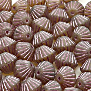 10pcs Czech Pressed Glass Bicone Round Beads 11mm Crystal With Travertine And Pink Fired Color Matte