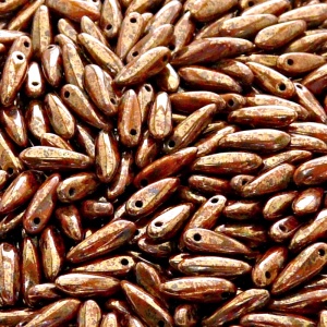 50pcs Czech Pressed Glass Dagger Beads 3x11mm Opaque Orange Violet Gold Picasso