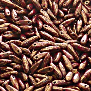 50pcs Czech Pressed Glass Dagger Beads 3x11mm Opaque Red Coral Violet Gold Picasso