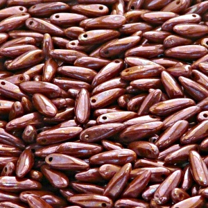 50pcs Czech Pressed Glass Dagger Beads 3x11mm Opaque Orange Nebula Luster