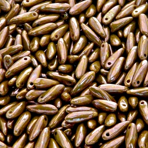 50pcs Czech Pressed Glass Dagger Beads 3x11mm Opaque Yellow Nebula Luster