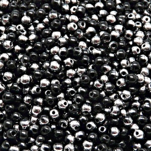 200pcs Czech Pressed Glass Round Beads 3mm Jet Chrome