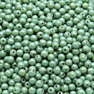 200pcs Czech Pressed Glass Round Beads 3mm Opaque Green Ceramic Look