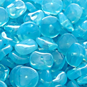 10pcs Czech Pressed Glass Flat Ripple Round Beads 12mm Aqua Opal