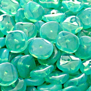 10pcs Czech Pressed Glass Flat Ripple Round Beads 12mm Green Aqua Opal